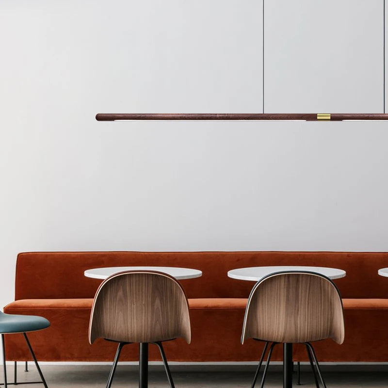 solid wood extra long pendant in restaurant