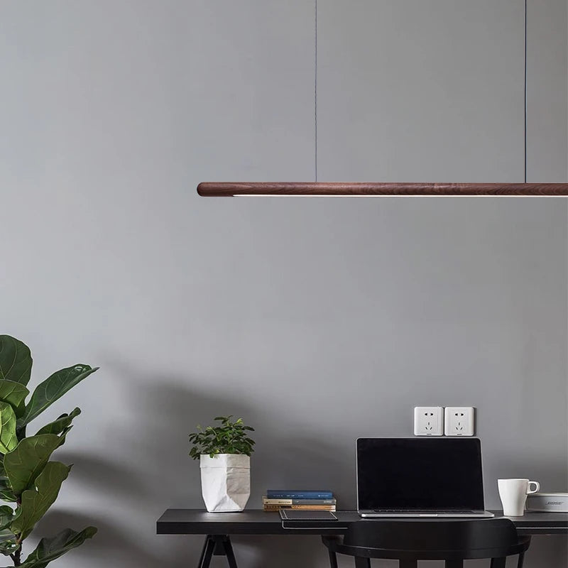 solid wood rounded pendant over office desk