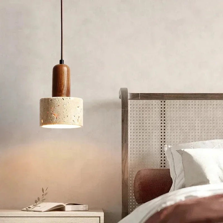 Stone and Wood Pendant Lamp