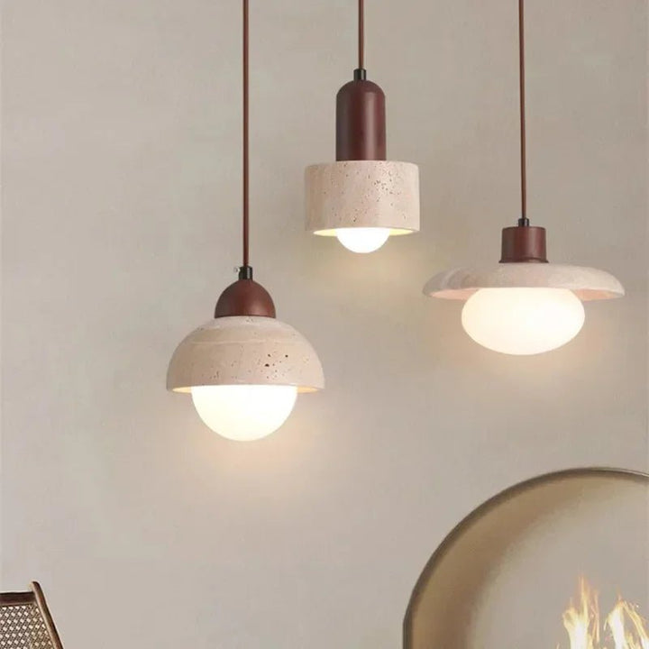 Stone and Wood Pendant Lamp