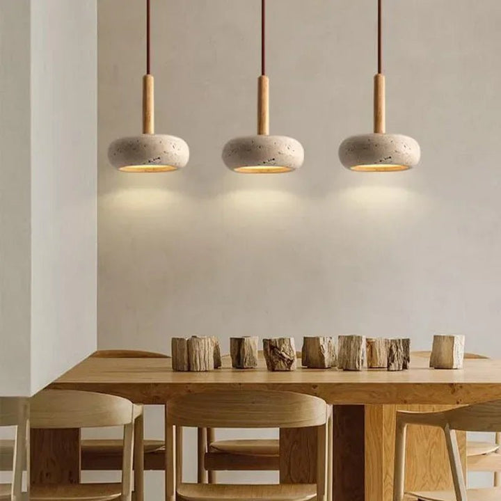 Stone and Wood Pendant Lamp