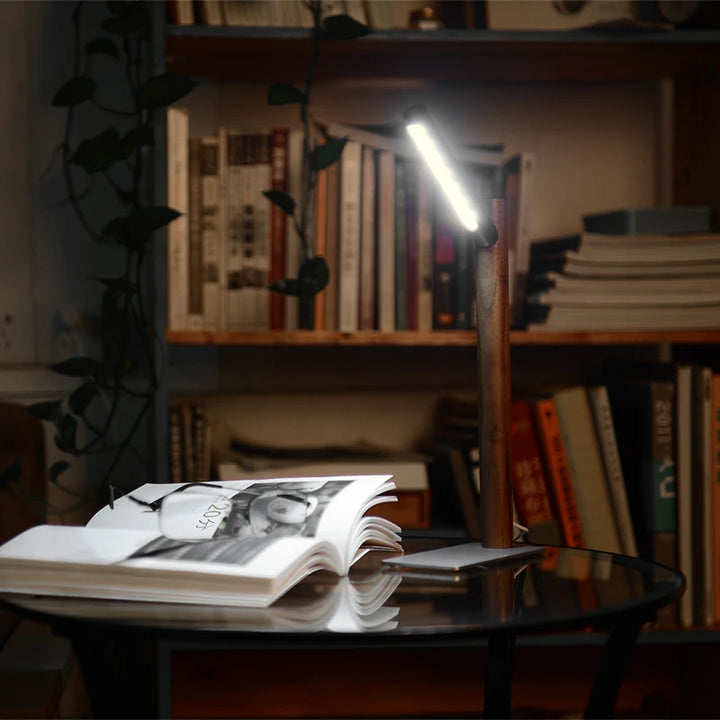 wood branching lamp walnut on table