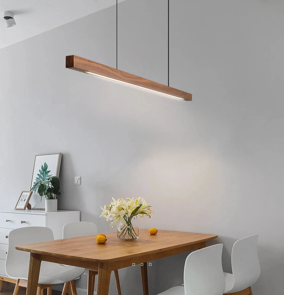 wood pendant light in breakfast area