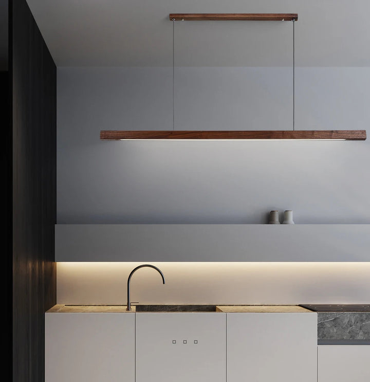 wood pendant light in kitchen